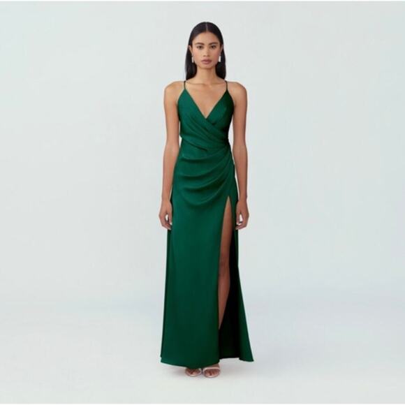 Fame and Partners Emerald Green Satin Maxi Dress 14 NWT - Picture 1 of 6